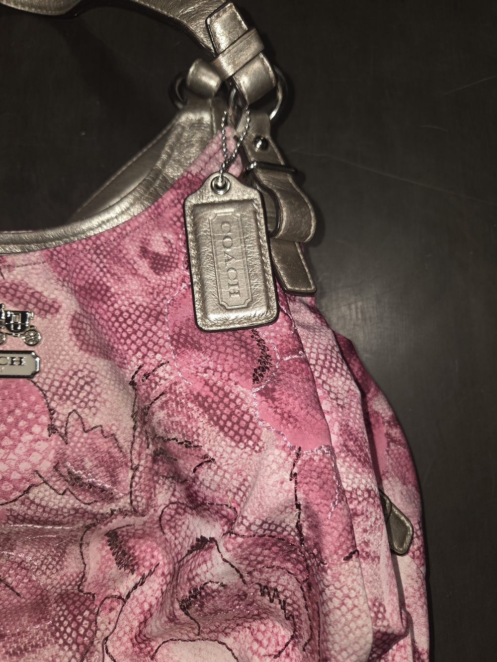 Rare 2012 Coach Madison Maggie Pink Floral Snake Embossed Hobo Bag 19642 - Picture 5 of 11